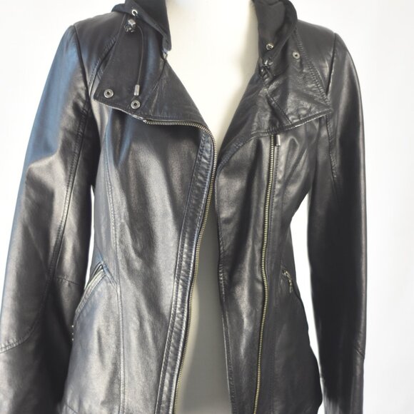 Black Danier Leather Jacket with Removable Hood - Picture 4 of 14